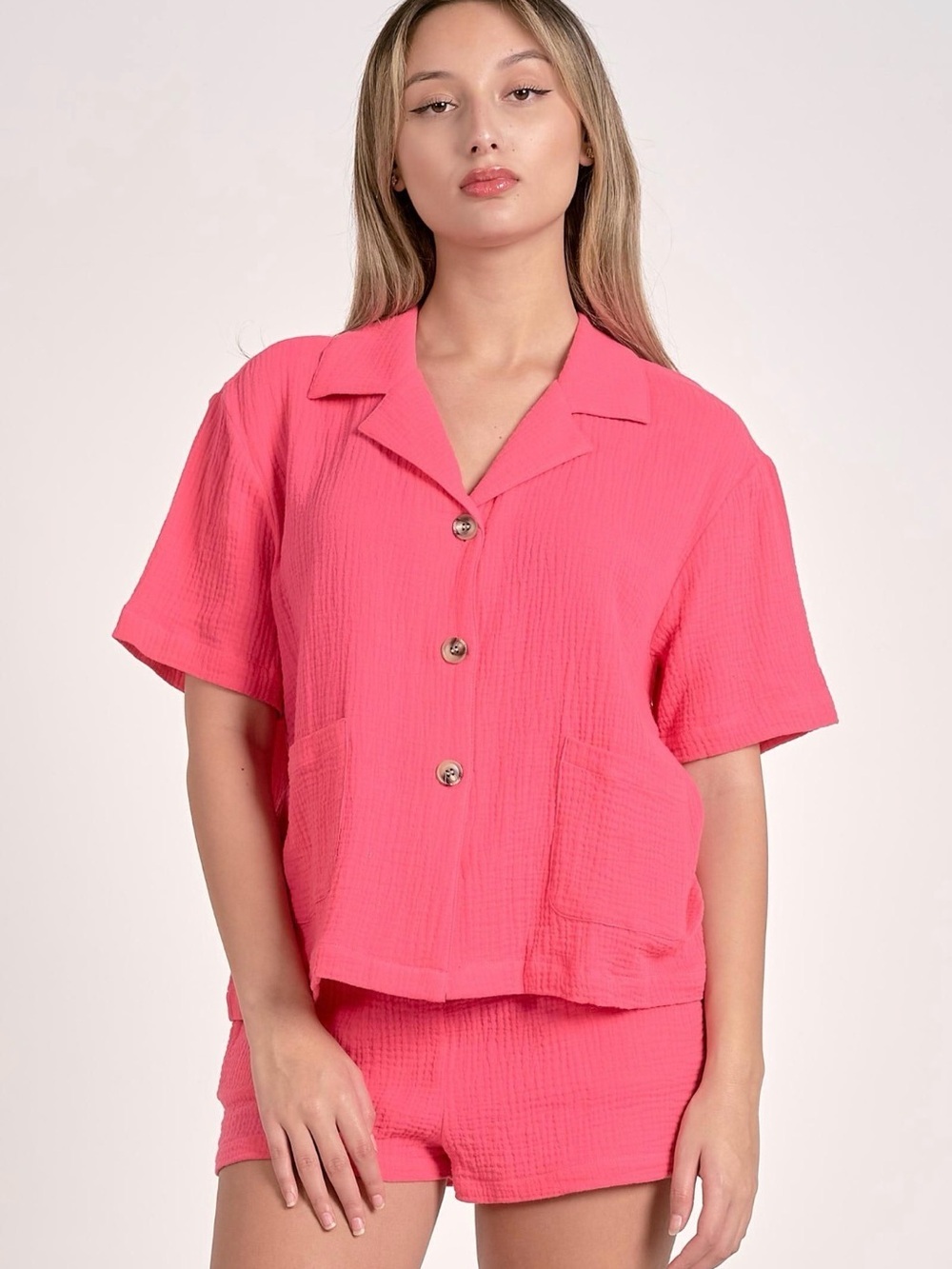 Sensea Pink Button Front top, gauze